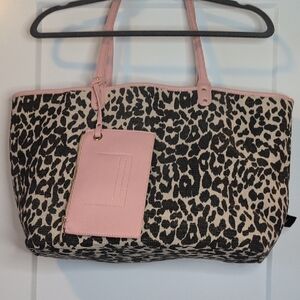 Leopard Print Tote Bag with Pink Accents